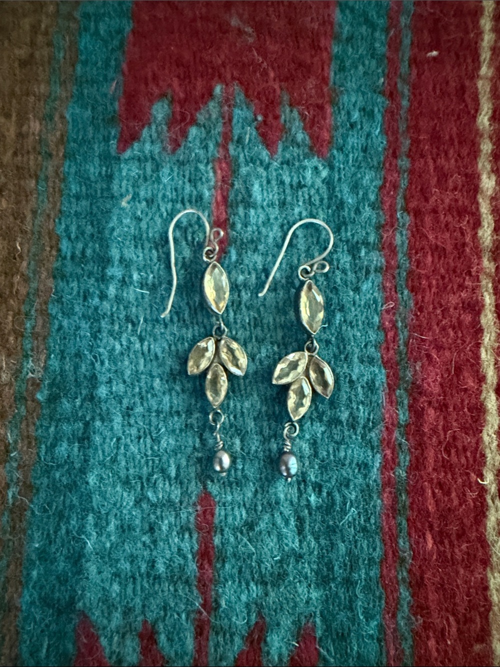 Silver and Citrine Dangle Hook Earrings